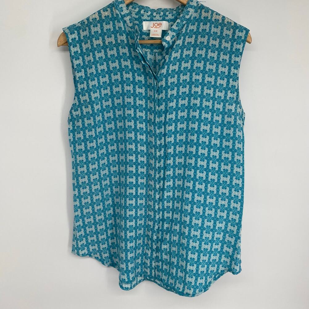Joe Fresh Top Small Silk Aqua Teal Lightweight Feminine Tradmom Coastal Feminine